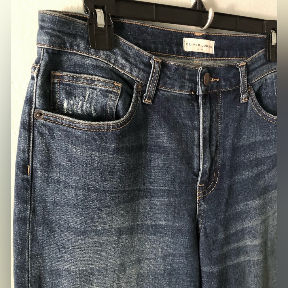 Oliver Logan Blue Distressed Ankle Jeans Premium Denim High Rise - Picture 2 of 7